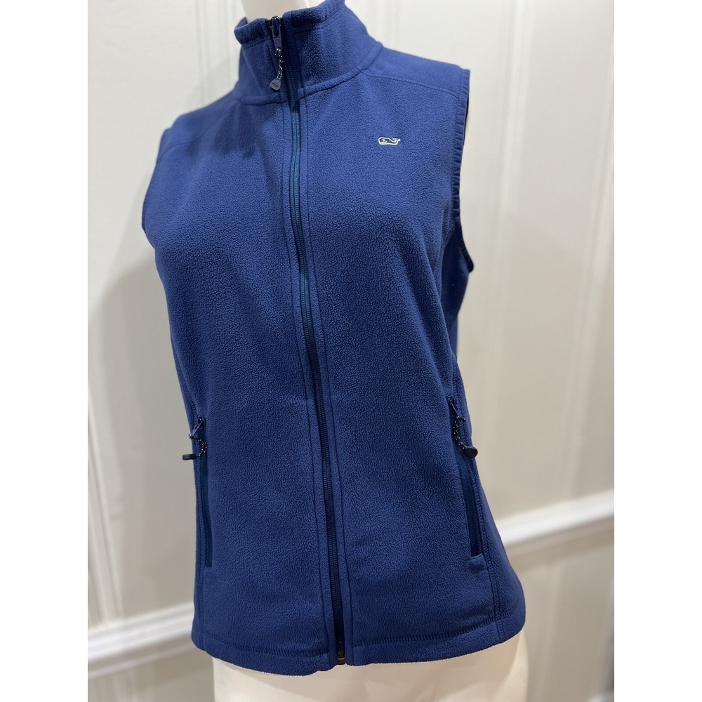 Vineyard Vines Womens Navy Blue Fleece Full Zip Vest Whale Logo Medium